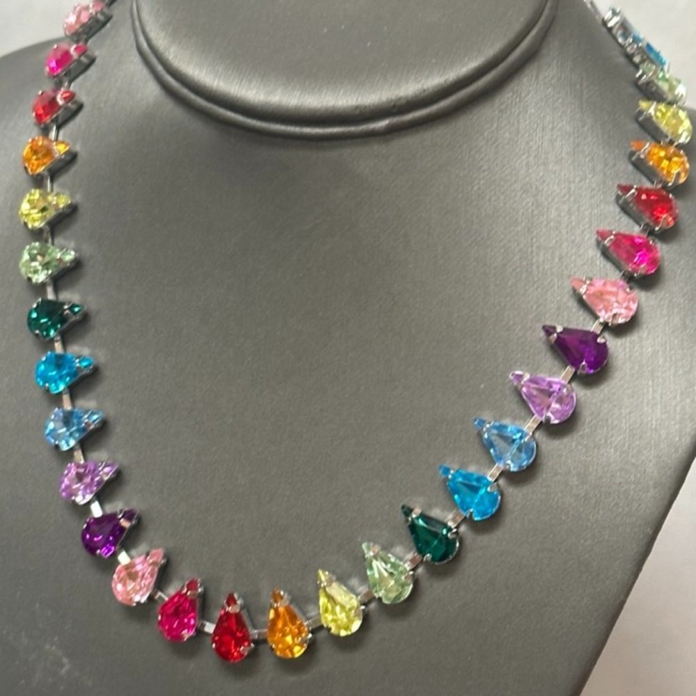 Rainbow Crystal Necklace Chakra Colorful Choker Party Festive Club Holiday NWT - Picture 2 of 5